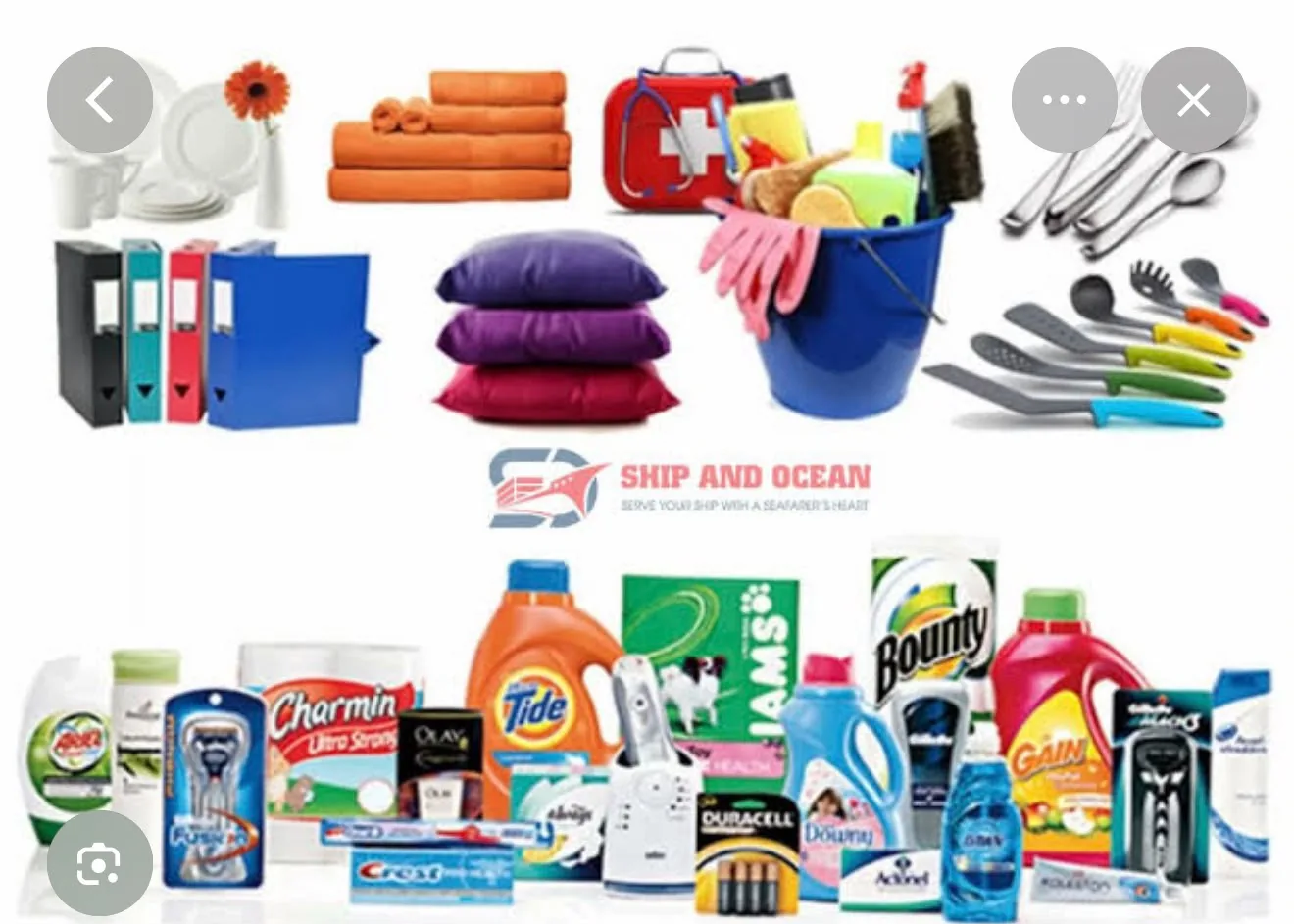 Cabin, cleaning, linen and galley supplies for vessels